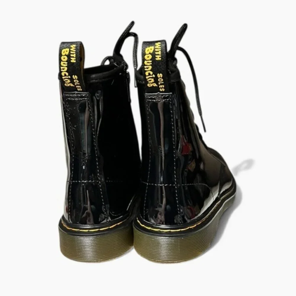 🌻NEW Dr. Martens 1460 Youth Patent Leather Lace-Up Boots Yellow Stitch Boots